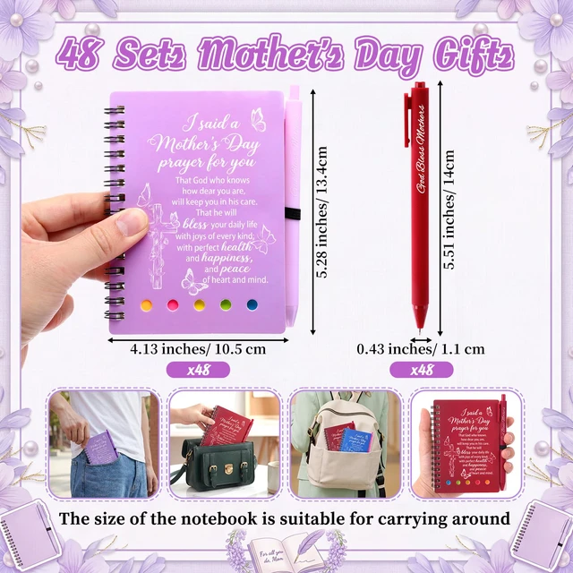 Alt view image 2 of 7 - 48 Sets Mother's Day Christian Gifts Bulk Bible Verse Spiral Notebooks with Sticky Note Religious Ballpoint Pens Prayer Journal Church Gifts for Mamas Mom Women Mother's Day