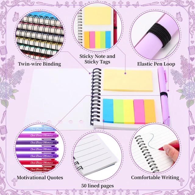 Alt view image 3 of 7 - 48 Sets Mother's Day Christian Gifts Bulk Bible Verse Spiral Notebooks with Sticky Note Religious Ballpoint Pens Prayer Journal Church Gifts for Mamas Mom Women Mother's Day