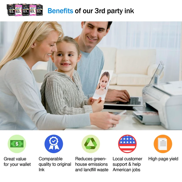 Alt view image 2 of 6 - Remanufactured Ink Cartridges Replacement for HP 63XL 63 XL for Envy 4512 4520 DeskJet 3632 2130 1110 1112 2132 3630 3634 3636 3637 OfficeJet 3830 3833 4650 4652 5255 5258 Printer Black, Color
