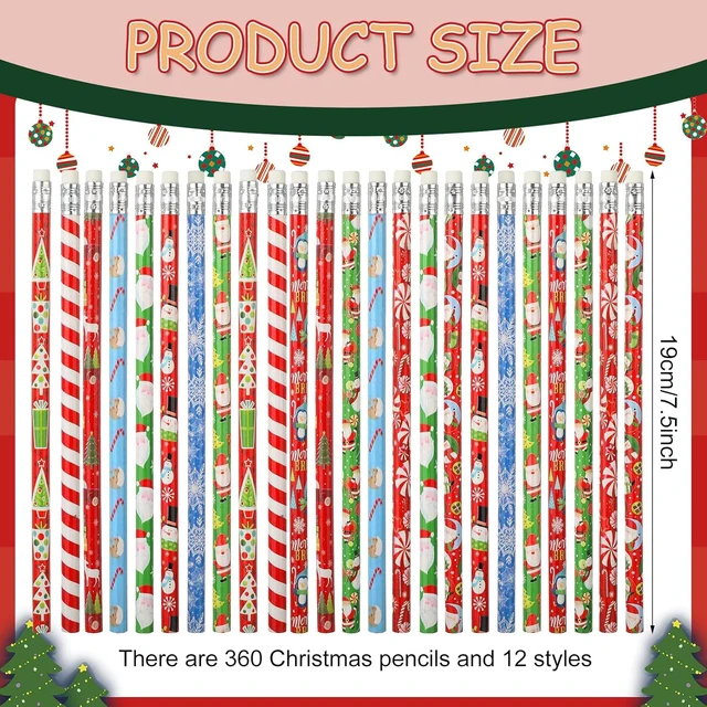 Alt view image 3 of 6 - 840 Pcs Christmas Pencils with Eraser Xmas Wood Pencils Snowman Santa Claus Christmas Tree Snowflakes Candy Assortment Xmas Stationery Pencil Office Party Favors