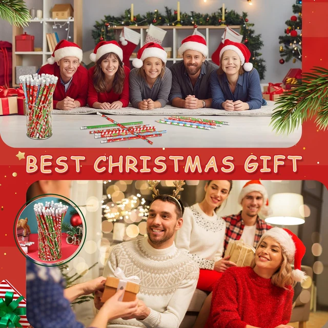 Alt view image 5 of 6 - 840 Pcs Christmas Pencils with Eraser Xmas Wood Pencils Snowman Santa Claus Christmas Tree Snowflakes Candy Assortment Xmas Stationery Pencil Office Party Favors