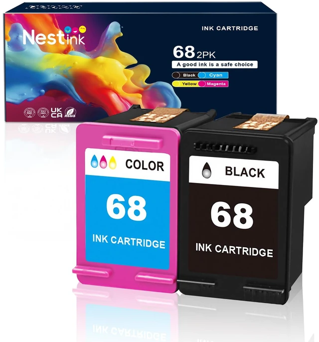 Main image of 68 Ink Cartridge, Replacement for HP Ink 68 68xl Ink Cartridge Combo Pack (1 Black and 1 Color), Compatible with HP Envy 6552e 6555e 6155e 6152e 6558e 6552 e 6555 e Printer (1 Black, 1 Tri-Color)
