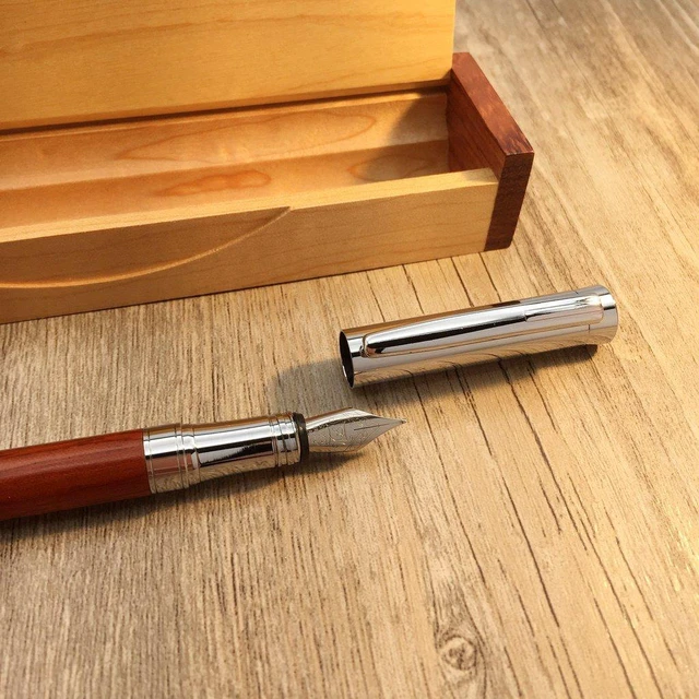 Alt view image 2 of 6 - Rosewood Fountain Pen, German Fine Nib, Smooth Ink Flow, Wooden Gift Box with Converter & 2 Cartridges, Fancy Pen for Men and Women