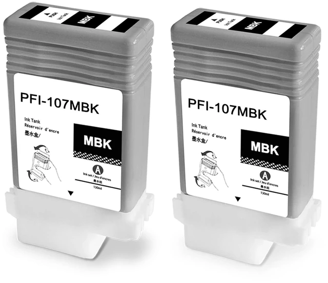 Main image of PFI-107MBK Ink Cartridge 6704B001AA PFI 107 Ink Tank Compatible for Canon imagePROGRAF iPF670 iPF680 iPF685 iPF770 iPF780 iPF785 (2-Pack, Matte Black)
