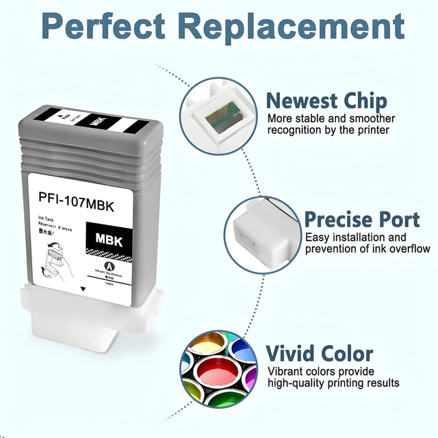 Alt view image 3 of 6 - PFI-107MBK Ink Cartridge 6704B001AA PFI 107 Ink Tank Compatible for Canon imagePROGRAF iPF670 iPF680 iPF685 iPF770 iPF780 iPF785 (2-Pack, Matte Black)