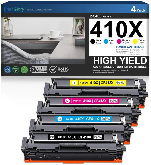 Main image of 410X Toner Cartridges 4-Pack (1Black 1Cyan 1Yellow 1Magenta) Replacement for HP 410X 410A Compatible for Laser Pro MFP M477fdw M477fdn M477fnw Pro M452dn M452nw M452dw, CF410X