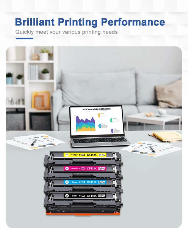 Alt view image 6 of 7 - 410X Toner Cartridges 4-Pack (1Black 1Cyan 1Yellow 1Magenta) Replacement for HP 410X 410A Compatible for Laser Pro MFP M477fdw M477fdn M477fnw Pro M452dn M452nw M452dw, CF410X