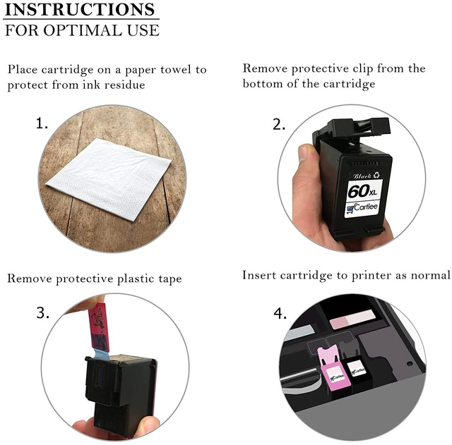 Alt view image 4 of 5 - Remanufactured Ink Cartridge Replacement for HP 60XL 60 XL for Envy 100 110 120 Photosmart C4670 c4680 c4780 c4795 d110 Deskjet D2660 d2680 f2430 f4280 f4440 f4480 f4580 2 Black 2 Color