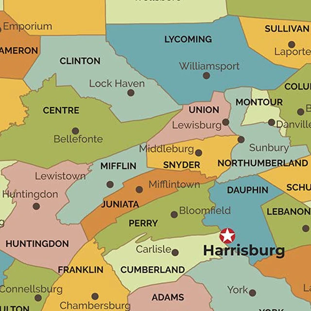 Alt view image 3 of 3 - Pennsylvania Counties Map - Standard - 36" x 22" Laminated