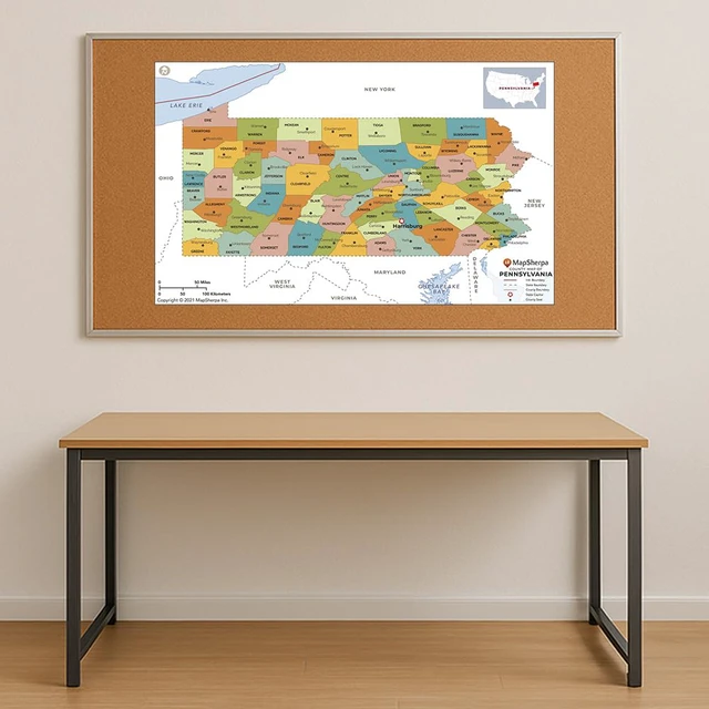Alt view image 2 of 3 - Pennsylvania Counties Map - Standard - 36" x 22" Laminated