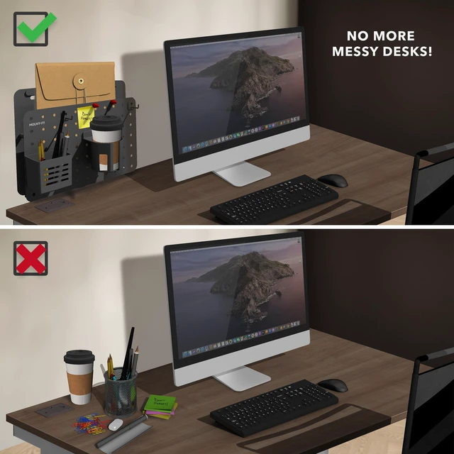 Alt view image 5 of 7 - Desk Pegboard Organizer, 360 Rotation, Black Clamp-on desk storage with cup holder, pen holder, hooks & magnets for home office, workshop & crafting stations