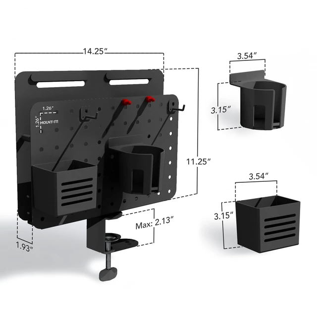 Alt view image 7 of 7 - Desk Pegboard Organizer, 360 Rotation, Black Clamp-on desk storage with cup holder, pen holder, hooks & magnets for home office, workshop & crafting stations