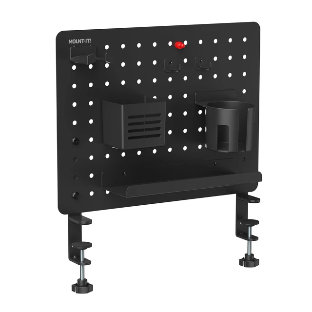 Alt view image 2 of 7 - Clamp-On Magnetic Pegboard Organizer, 16.5x15.9 No-drill desktop storage with 7 accessories, vertical or horizontal mount for home office, gaming & crafting, black