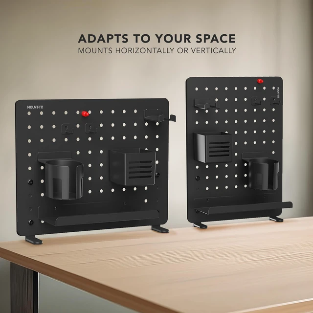 Alt view image 6 of 7 - Clamp-On Magnetic Pegboard Organizer, 16.5x15.9 No-drill desktop storage with 7 accessories, vertical or horizontal mount for home office, gaming & crafting, black