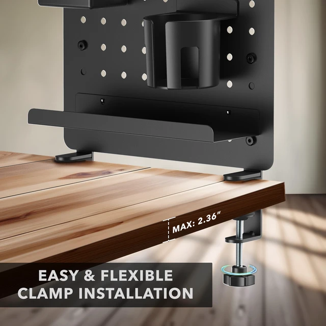 Alt view image 7 of 7 - Clamp-On Magnetic Pegboard Organizer, 16.5x15.9 No-drill desktop storage with 7 accessories, vertical or horizontal mount for home office, gaming & crafting, black