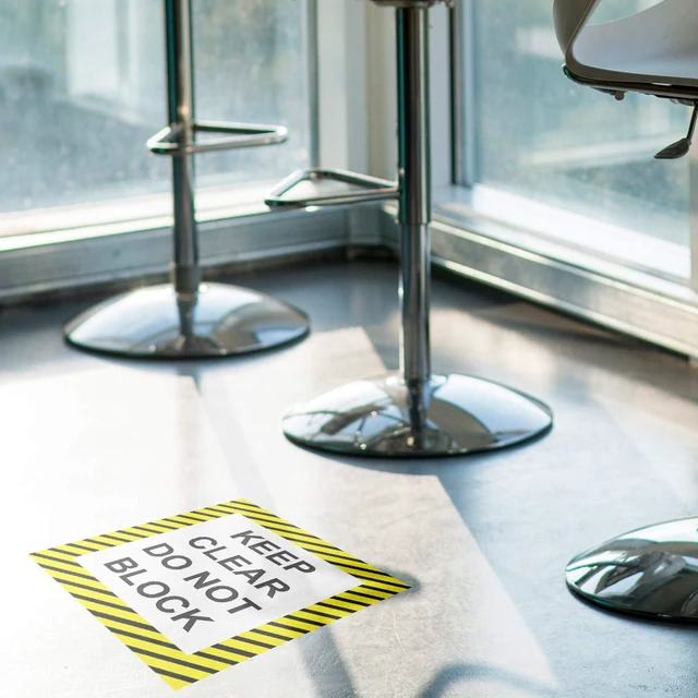 Alt view image 5 of 6 - Keep Clear Do Not Block Vertical Floor Decals Anti-Slip 24 in Longer Side Keep Clear Do Not Block Sticker Vertical Shape Black Yellow Lifestyle Industrial Signs Stickers