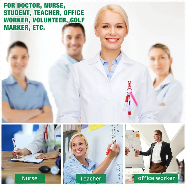 Alt view image 4 of 6 - 240 Pcs Nurse Pen Set Retractable Ball Pen 4 in 1 Multicolored Ballpoint Pens Mini Highlighters Permanent Marker Nursing Keychain Clip Nurse Pens for Badge for Hospital School Office Gift