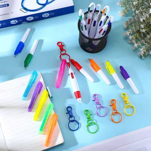 Alt view image 5 of 6 - 240 Pcs Nurse Pen Set Retractable Ball Pen 4 in 1 Multicolored Ballpoint Pens Mini Highlighters Permanent Marker Nursing Keychain Clip Nurse Pens for Badge for Hospital School Office Gift
