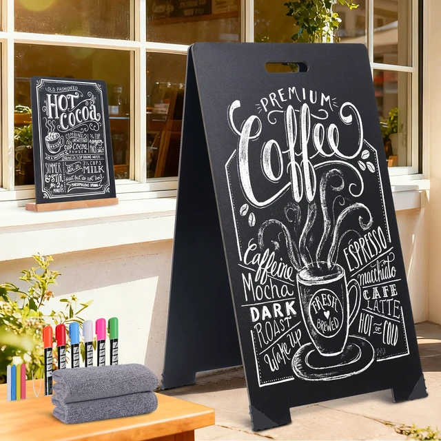 Alt view image 2 of 7 - A-Frame Chalkboard Sign 16"x32" Double-Sided Sandwich Board with 8x12 Tabletop Chalkboard, Liquid & Regular Chalk Markers, Foldable Sidewalk Blackboard Menu Board for Business, Café & Restaurant