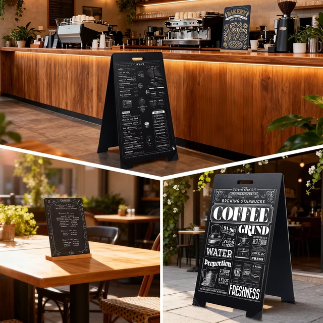 Alt view image 3 of 7 - A-Frame Chalkboard Sign 16"x32" Double-Sided Sandwich Board with 8x12 Tabletop Chalkboard, Liquid & Regular Chalk Markers, Foldable Sidewalk Blackboard Menu Board for Business, Café & Restaurant