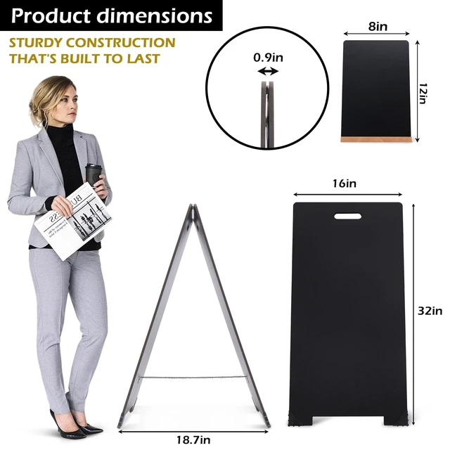 Alt view image 5 of 7 - A-Frame Chalkboard Sign 16"x32" Double-Sided Sandwich Board with 8x12 Tabletop Chalkboard, Liquid & Regular Chalk Markers, Foldable Sidewalk Blackboard Menu Board for Business, Café & Restaurant