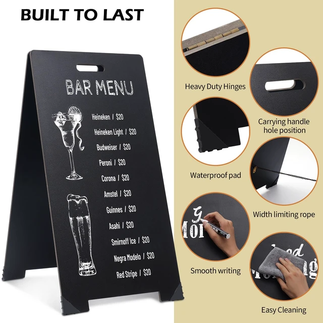 Alt view image 4 of 7 - A-Frame Chalkboard Sign 16"x32" Double-Sided Sandwich Board with 8x12 Tabletop Chalkboard, Liquid & Regular Chalk Markers, Foldable Sidewalk Blackboard Menu Board for Business, Café & Restaurant