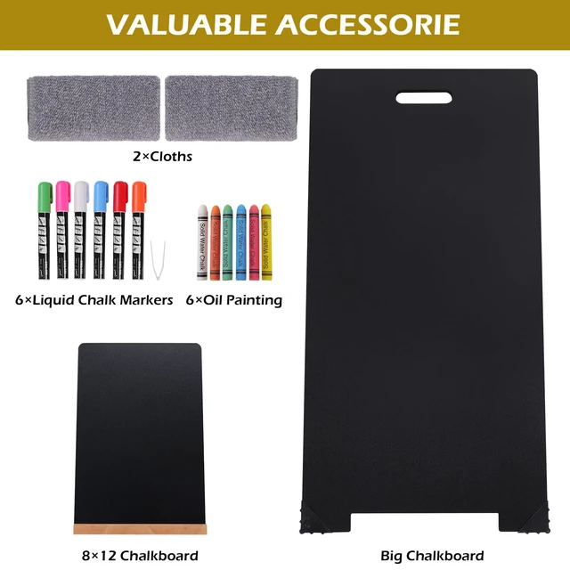 Alt view image 6 of 7 - A-Frame Chalkboard Sign 16"x32" Double-Sided Sandwich Board with 8x12 Tabletop Chalkboard, Liquid & Regular Chalk Markers, Foldable Sidewalk Blackboard Menu Board for Business, Café & Restaurant