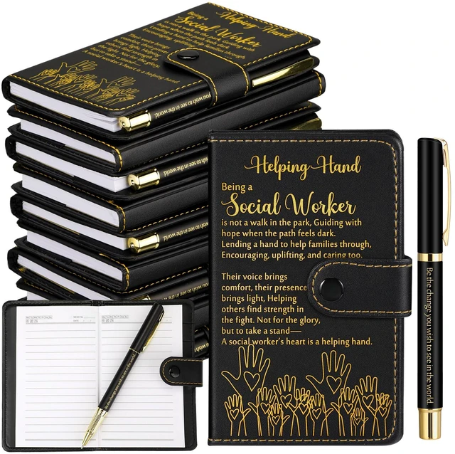 Main image of 30 Sets Social Worker Gifts for Student Inspirational Leather Notebook Ballpoint Pen with Motivational Quotes for Social Worker Appreciation Teachers Bsw Msw (Black)
