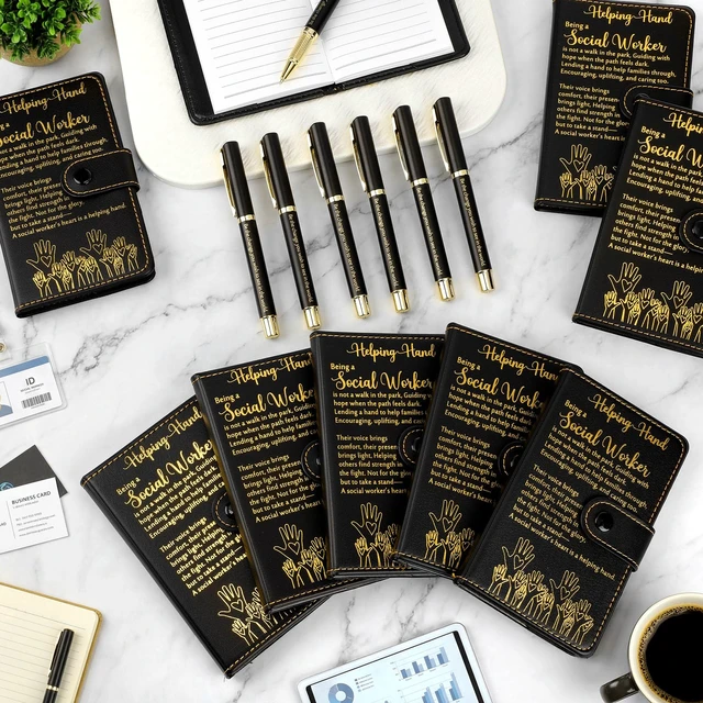 Alt view image 4 of 7 - 30 Sets Social Worker Gifts for Student Inspirational Leather Notebook Ballpoint Pen with Motivational Quotes for Social Worker Appreciation Teachers Bsw Msw (Black)