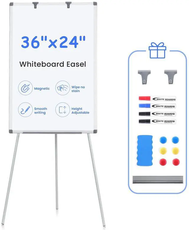 Main image of White Board Stand 36x24 in, Portable Whiteboard Easel | 3'x2', Flip Chart Easel, Magnetic, Adjustable Height, Writing Board, Standing Whiteboard, Teachers & Classroom, Home, Office
