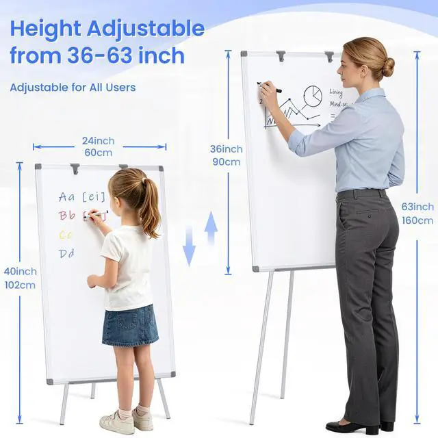 Alt view image 2 of 6 - White Board Stand 36x24 in, Portable Whiteboard Easel | 3'x2', Flip Chart Easel, Magnetic, Adjustable Height, Writing Board, Standing Whiteboard, Teachers & Classroom, Home, Office