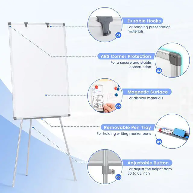 Alt view image 3 of 6 - White Board Stand 36x24 in, Portable Whiteboard Easel | 3'x2', Flip Chart Easel, Magnetic, Adjustable Height, Writing Board, Standing Whiteboard, Teachers & Classroom, Home, Office