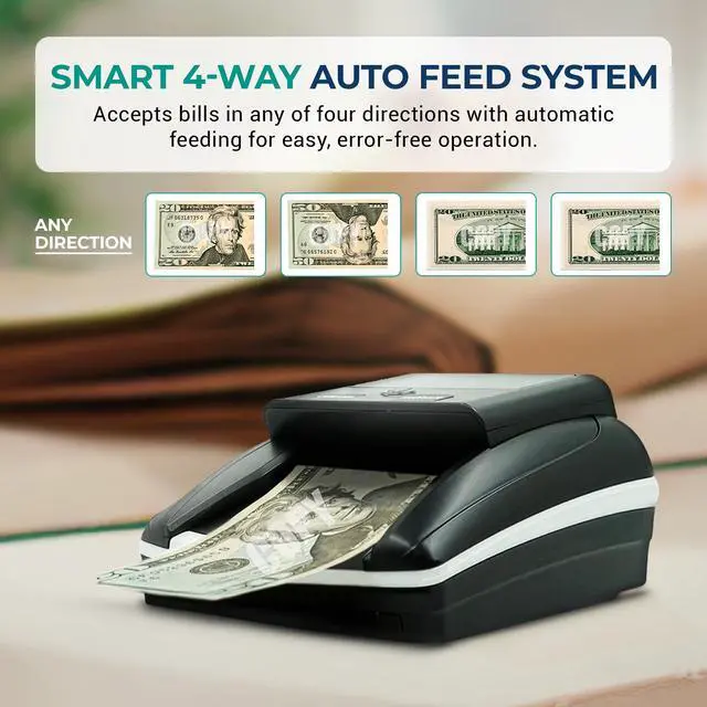 Alt view image 3 of 6 - K605 Counterfeit Bill Detector for US Dollars, Automatic 4 Ways Feeding, Checks for UV(Ultraviolet), MG(Magnetic), IR(Infrared), Paper Quality and Size, Verifies Currency Denomination