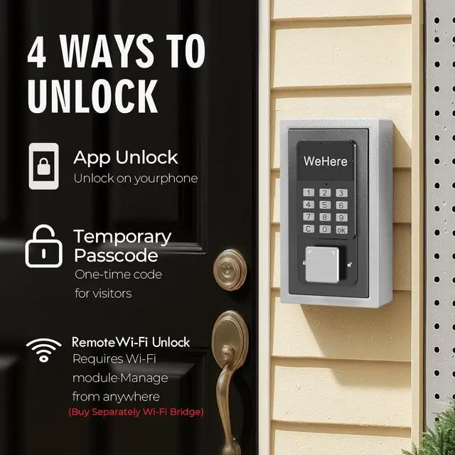 Alt view image 2 of 6 - Key Lock Box Wall Mount, OTP/Fixed Password, APP Bluetooth/Wi-Fi, Spare Key Unlock, Porch Smart LockBox, Combination Keybox for Home, Realtors, Apartments, Garage, Store, Office