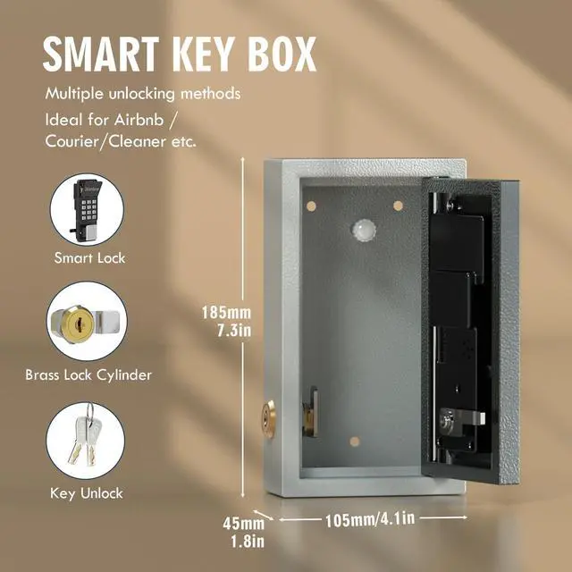 Alt view image 4 of 6 - Key Lock Box Wall Mount, OTP/Fixed Password, APP Bluetooth/Wi-Fi, Spare Key Unlock, Porch Smart LockBox, Combination Keybox for Home, Realtors, Apartments, Garage, Store, Office