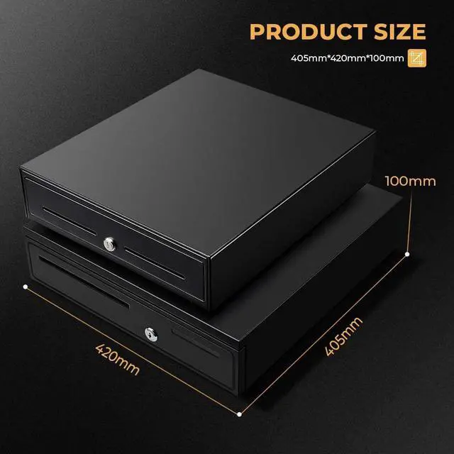 Alt view image 6 of 6 - Black Cash Register Drawer 16" Black 5 Bill 5 Coin RJ11 RJ12 | Wide drawer with removable coin tray and 2 key-lock, compatible with Epson POS Square cashier till system