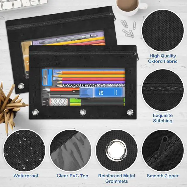 Alt view image 3 of 6 - 160 Pack Pencil Pouch for 3 Ring Binder,10 Colors Pencil Pouch | Clear Window Pencil Pouches for Classroom Bulk,Pencil Bags with Smooth Zipper,Binder Pencil Case,School and Office Supplies