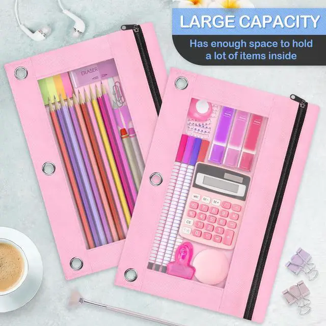 Alt view image 4 of 6 - 160 Pack Pencil Pouch for 3 Ring Binder,10 Colors Pencil Pouch | Clear Window Pencil Pouches for Classroom Bulk,Pencil Bags with Smooth Zipper,Binder Pencil Case,School and Office Supplies