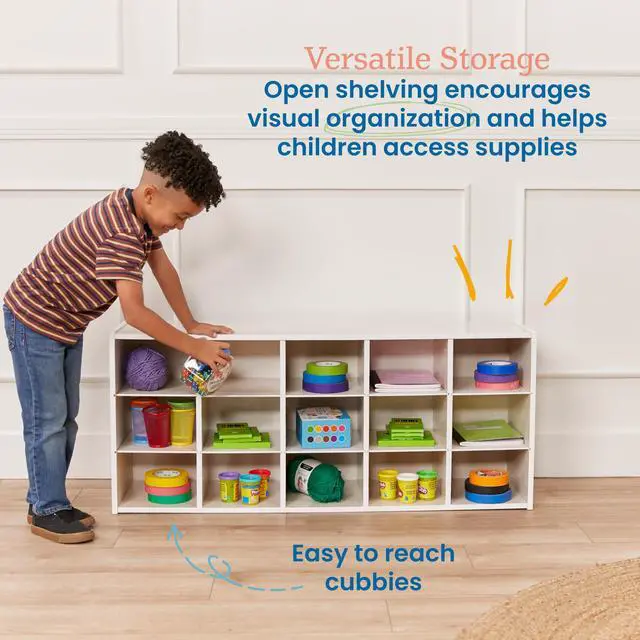 Alt view image 4 of 6 - Streamline 15 Cubby Tray Storage Cabinet, 3x5, Classroom Furniture, White Wash