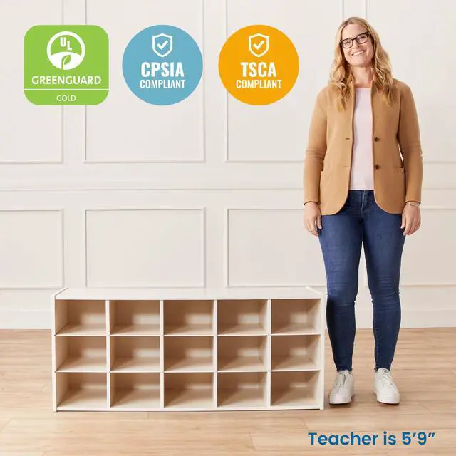 Alt view image 6 of 6 - Streamline 15 Cubby Tray Storage Cabinet, 3x5, Classroom Furniture, White Wash
