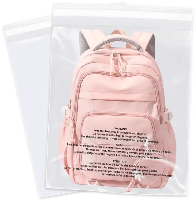 Main image of 14" x 20" (500 Count) - Clear Poly Bags with Suffocation Warning Self Seal for Packaging, Shirts, Clothing & FBA - Permanent Adhesive