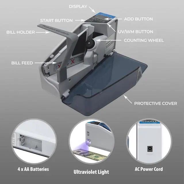 Alt view image 6 of 6 - DT5S Portable Money Counter Machine with Counterfeit Detection UV/WM - Handy Currency Counting Quantity of Bills only, for Small Cash Counting Machine