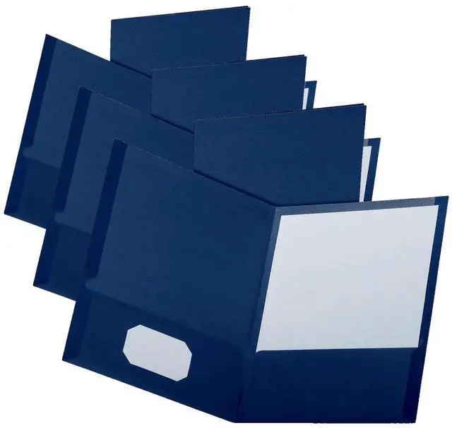 Main image of Oxford Linen Finish Two-Pocket Folders, Navy, Letter Size, 25 per Box (53443) (Pack of 3)