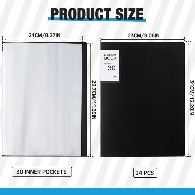 Alt view image 2 of 6 - 24 Pcs Art Portfolio Binder 9x12 Inch 30 Pockets Art Portfolio Folder with Clear Plastic Sleeves Presentation Book with Sheet Protectors for A4 Artwork, Flexible Cover (Black)