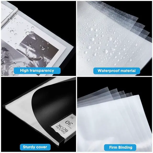 Alt view image 3 of 6 - 24 Pcs Art Portfolio Binder 9x12 Inch 30 Pockets Art Portfolio Folder with Clear Plastic Sleeves Presentation Book with Sheet Protectors for A4 Artwork, Flexible Cover (Black)