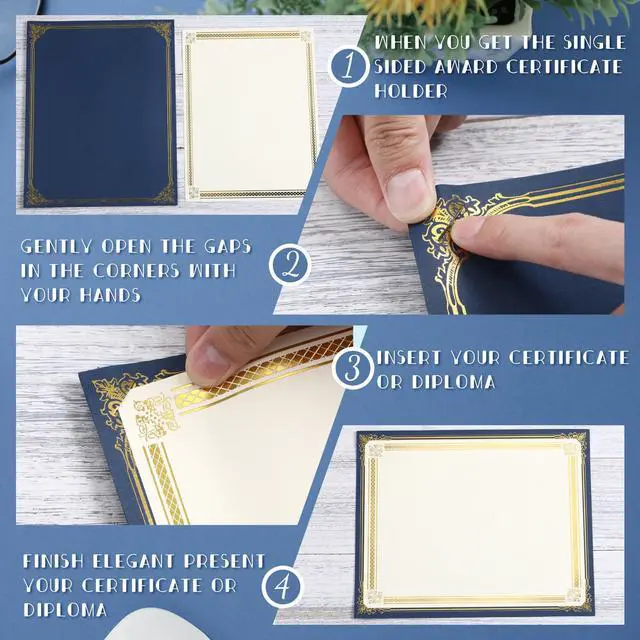 Alt view image 3 of 6 - 300 Pcs Linen Certificate Holders Kit 100 Gold Foil Certificate Paper 100 Single Sided Linen Diploma Holders 8.5'' x 11'' 100 Gold Foil Award Seals Sticker for Award Accomplishment(Blue)