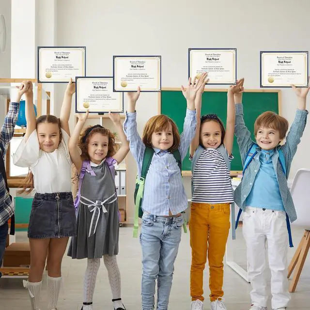 Alt view image 6 of 6 - 300 Pcs Linen Certificate Holders Kit 100 Gold Foil Certificate Paper 100 Single Sided Linen Diploma Holders 8.5'' x 11'' 100 Gold Foil Award Seals Sticker for Award Accomplishment(Blue)