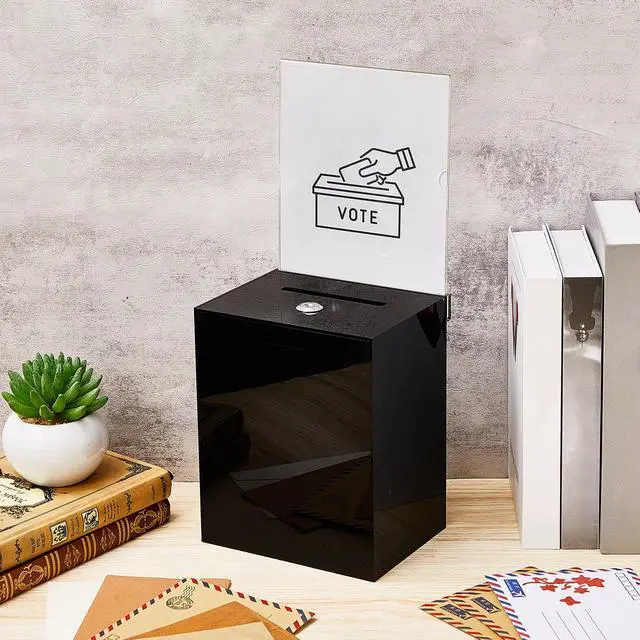 Alt view image 4 of 6 - 2 Pack Acrylic Suggestion Donation Boxs, 8.27 x 6.69 x 5 Inch Large Safe Ballot Box with Lock and Sign Holder for Voting Charity Business Cards Collection Display Ticket Comment (Black)