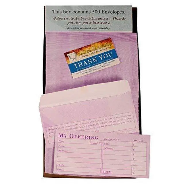 Alt view image 4 of 5 - Church Offering/Tithe Donation Envelopes, Simple Design, Easy-Open Tab, Blank Designation Lines, Fits Bills & Checks, Visitor Card/Information Form, Malachi 3:10 KJV Verse - Purple - Box of 500