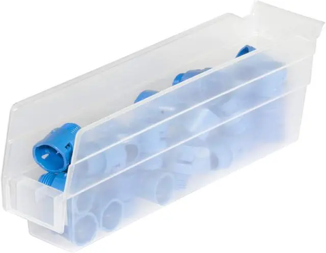 Alt view image 6 of 6 - 30110 Heavy Duty Plastic Shelf Bins, 12"x 3"x 4", Clear, 24-Pack | Heavy Duty Nesting Storage Bins for Garage, Closet, Refrigerator, Kitchen, Cabinet, Drawer Organization, Pantry Organization